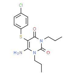 ChemSpider 2D Image | 6-Amino-5-[(4-chlorophenyl)sulfanyl]-1,3-dipropyl-2,4(1H,3H)-pyrimidinedione | C16H20ClN3O2S