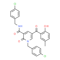 ChemSpider 2D Image | N,1-Bis(4-chlorobenzyl)-5-(2-hydroxy-5-methylbenzoyl)-2-oxo-1,2-dihydro-3-pyridinecarboxamide | C28H22Cl2N2O4