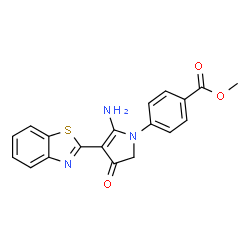 ChemSpider 2D Image | Methyl 4-[5-amino-4-(1,3-benzothiazol-2-yl)-3-oxo-2,3-dihydro-1H-pyrrol-1-yl]benzoate | C19H15N3O3S