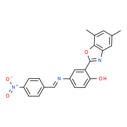 ChemSpider 2D Image | 2-(5,7-Dimethyl-benzooxazol-2-yl)-4-[(4-nitro-benzylidene)-amino]-phenol | C22H17N3O4
