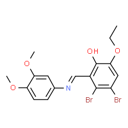 ChemSpider 2D Image | 3,4-Dibromo-2-[(3,4-dimethoxy-phenylimino)-methyl]-6-ethoxy-phenol | C17H17Br2NO4