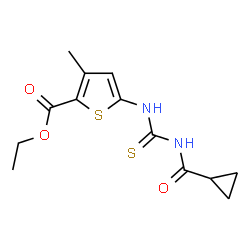 ChemSpider 2D Image | Ethyl 5-{[(cyclopropylcarbonyl)carbamothioyl]amino}-3-methyl-2-thiophenecarboxylate | C13H16N2O3S2