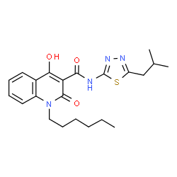 ChemSpider 2D Image | 1-Hexyl-4-hydroxy-N-(5-isobutyl-1,3,4-thiadiazol-2-yl)-2-oxo-1,2-dihydro-3-quinolinecarboxamide | C22H28N4O3S