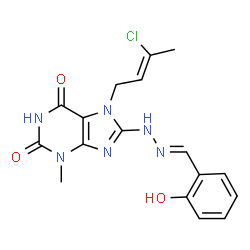ChemSpider 2D Image | 7-[(2Z)-3-Chloro-2-buten-1-yl]-8-[(2E)-2-(2-hydroxybenzylidene)hydrazino]-3-methyl-3,7-dihydro-1H-purine-2,6-dione | C17H17ClN6O3