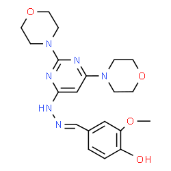 ChemSpider 2D Image | 4-[(2,6-Di-morpholin-4-yl-pyrimidin-4-yl)-hydrazonomethyl]-2-methoxy-phenol | C20H26N6O4