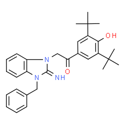 ChemSpider 2D Image | 2-(3-benzyl-2-imino-2,3-dihydro-1H-benzimidazol-1-yl)-1-(3,5-di-tert-butyl-4-hydroxyphenyl)ethanone | C30H35N3O2