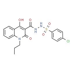 ChemSpider 2D Image | N'-[(4-Chlorophenyl)sulfonyl]-4-hydroxy-2-oxo-1-propyl-1,2-dihydro-3-quinolinecarbohydrazide | C19H18ClN3O5S