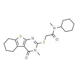 ChemSpider 2D Image | N-Cyclohexyl-N-methyl-2-[(3-methyl-4-oxo-3,4,5,6,7,8-hexahydro[1]benzothieno[2,3-d]pyrimidin-2-yl)sulfanyl]acetamide | C20H27N3O2S2