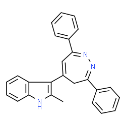 ChemSpider 2D Image | 3-(3,7-Diphenyl-4H-1,2-diazepin-5-yl)-2-methyl-1H-indole | C26H21N3