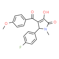 ChemSpider 2D Image | 5-(4-Fluorophenyl)-3-hydroxy-4-(4-methoxybenzoyl)-1-methyl-1,5-dihydro-2H-pyrrol-2-one | C19H16FNO4