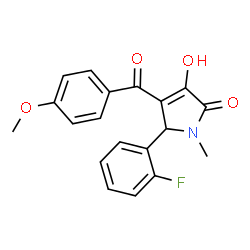 ChemSpider 2D Image | 5-(2-Fluorophenyl)-3-hydroxy-4-(4-methoxybenzoyl)-1-methyl-1,5-dihydro-2H-pyrrol-2-one | C19H16FNO4
