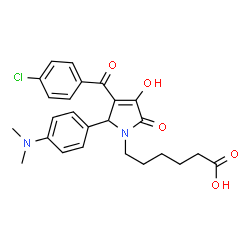 ChemSpider 2D Image | 6-{3-(4-Chlorobenzoyl)-2-[4-(dimethylamino)phenyl]-4-hydroxy-5-oxo-2,5-dihydro-1H-pyrrol-1-yl}hexanoic acid | C25H27ClN2O5