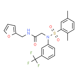 ChemSpider 2D Image | N~2~-[(2,5-Dimethylphenyl)sulfonyl]-N-(2-furylmethyl)-N~2~-[3-(trifluoromethyl)phenyl]glycinamide | C22H21F3N2O4S