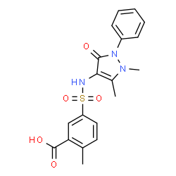 ChemSpider 2D Image | 5-(1,5-Dimethyl-3-oxo-2-phenyl-2,3-dihydro-1H-pyrazol-4-ylsulfamoyl)-2-methyl-benzoic acid | C19H19N3O5S