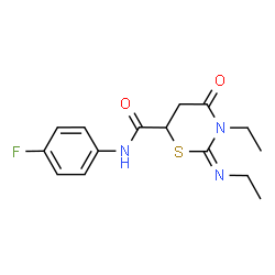 ChemSpider 2D Image | (2E)-3-Ethyl-2-(ethylimino)-N-(4-fluorophenyl)-4-oxo-1,3-thiazinane-6-carboxamide | C15H18FN3O2S