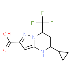 ChemSpider 2D Image | 5-Cyclopropyl-4,5,6,7-tetrahydro-7-(trifluoromethyl)pyrazolo[1,5-a]pyrimidine-2-carboxylic acid | C11H12F3N3O2