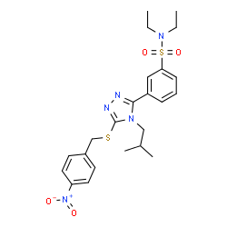 ChemSpider 2D Image | N,N-Diethyl-3-{4-isobutyl-5-[(4-nitrobenzyl)sulfanyl]-4H-1,2,4-triazol-3-yl}benzenesulfonamide | C23H29N5O4S2