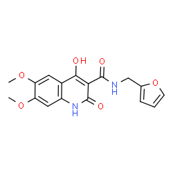 ChemSpider 2D Image | N-(2-Furylmethyl)-4-hydroxy-6,7-dimethoxy-2-oxo-1,2-dihydro-3-quinolinecarboxamide | C17H16N2O6