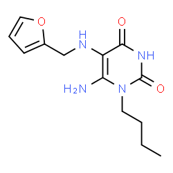 ChemSpider 2D Image | 6-Amino-1-butyl-5-[(2-furylmethyl)amino]-2,4(1H,3H)-pyrimidinedione | C13H18N4O3