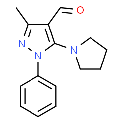 ChemSpider 2D Image | 3-Methyl-1-phenyl-5-(1-pyrrolidinyl)-1H-pyrazole-4-carbaldehyde | C15H17N3O