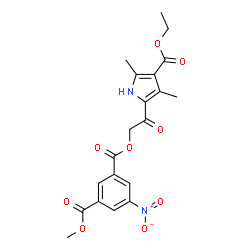 ChemSpider 2D Image | 2-[4-(Ethoxycarbonyl)-3,5-dimethyl-1H-pyrrol-2-yl]-2-oxoethyl methyl 5-nitroisophthalate | C20H20N2O9