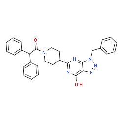 ChemSpider 2D Image | 1-[4-(3-Benzyl-7-hydroxy-3H-[1,2,3]triazolo[4,5-d]pyrimidin-5-yl)-1-piperidinyl]-2,2-diphenylethanone | C30H28N6O2