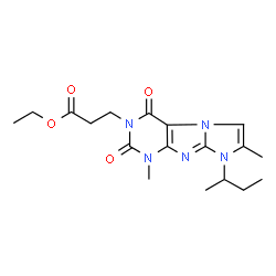 ChemSpider 2D Image | Ethyl 3-(8-sec-butyl-1,7-dimethyl-2,4-dioxo-1,2,4,8-tetrahydro-3H-imidazo[2,1-f]purin-3-yl)propanoate | C18H25N5O4