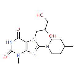 ChemSpider 2D Image | 7-(2,3-Dihydroxypropyl)-3-methyl-8-(4-methyl-1-piperidinyl)-3,7-dihydro-1H-purine-2,6-dione | C15H23N5O4