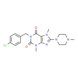 ChemSpider 2D Image | 1-(4-Chlorobenzyl)-3,7-dimethyl-8-(4-methyl-1-piperazinyl)-3,7-dihydro-1H-purine-2,6-dione | C19H23ClN6O2