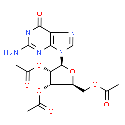 ChemSpider 2D Image | 2-Amino-9-(2,3,5-tri-O-acetyl-beta-L-ribofuranosyl)-1,9-dihydro-6H-purin-6-one | C16H19N5O8