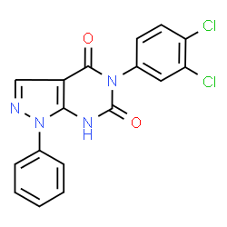 ChemSpider 2D Image | 5-(3,4-Dichlorophenyl)-1-phenyl-1H-pyrazolo[3,4-d]pyrimidine-4,6(5H,7H)-dione | C17H10Cl2N4O2