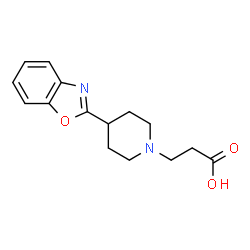 ChemSpider 2D Image | 4-(2-Benzoxazolyl)-1-piperidinepropanoic acid | C15H18N2O3