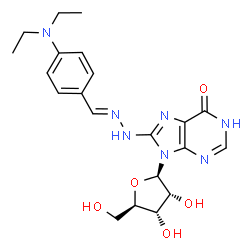 ChemSpider 2D Image | 8-{(2E)-2-[4-(Diethylamino)benzylidene]hydrazino}inosine | C21H27N7O5