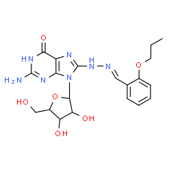 ChemSpider 2D Image | 2-Amino-9-pentofuranosyl-8-[(2E)-2-(2-propoxybenzylidene)hydrazino]-1,9-dihydro-6H-purin-6-one | C20H25N7O6