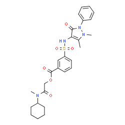 ChemSpider 2D Image | 2-[Cyclohexyl(methyl)amino]-2-oxoethyl 3-[(1,5-dimethyl-3-oxo-2-phenyl-2,3-dihydro-1H-pyrazol-4-yl)sulfamoyl]benzoate | C27H32N4O6S