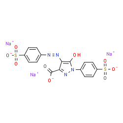 ChemSpider 2D Image | Trisodium 5-hydroxy-1-(4-sulfonatophenyl)-4-[(4-sulfonatophenyl)diazenyl]-1H-pyrazole-3-carboxylate | C16H9N4Na3O9S2