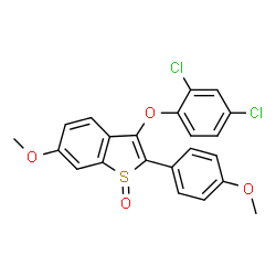 ChemSpider 2D Image | 3-(2,4-Dichlorophenoxy)-6-methoxy-2-(4-methoxyphenyl)-1-benzothiophene 1-oxide | C22H16Cl2O4S