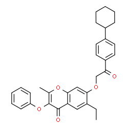 ChemSpider 2D Image | 7-[2-(4-Cyclohexylphenyl)-2-oxoethoxy]-6-ethyl-2-methyl-3-phenoxy-4H-chromen-4-one | C32H32O5