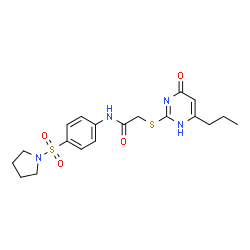 ChemSpider 2D Image | 2-[(4-Oxo-6-propyl-1,4-dihydro-2-pyrimidinyl)sulfanyl]-N-[4-(1-pyrrolidinylsulfonyl)phenyl]acetamide | C19H24N4O4S2