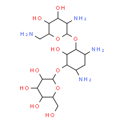 ChemSpider 2D Image | 4,6-Diamino-3-(hexopyranosyloxy)-2-hydroxycyclohexyl 2,6-diamino-2,6-dideoxyhexopyranoside | C18H36N4O11