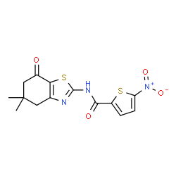 ChemSpider 2D Image | N-(5,5-Dimethyl-7-oxo-4,5,6,7-tetrahydro-1,3-benzothiazol-2-yl)-5-nitro-2-thiophenecarboxamide | C14H13N3O4S2
