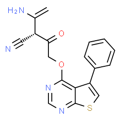 ChemSpider 2D Image | (2S)-3-Amino-2-{[(5-phenylthieno[2,3-d]pyrimidin-4-yl)oxy]acetyl}-3-butenenitrile | C18H14N4O2S
