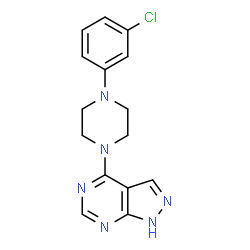 ChemSpider 2D Image | 4-[4-(3-Chlorophenyl)-1-piperazinyl]-1H-pyrazolo[3,4-d]pyrimidine | C15H15ClN6