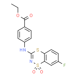 ChemSpider 2D Image | Ethyl 4-[(7-fluoro-1,1-dioxido-1,4,2-benzodithiazin-3-yl)amino]benzoate | C16H13FN2O4S2