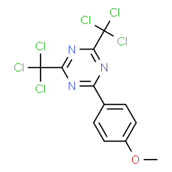 ChemSpider 2D Image | 2-(p-Methoxyphenyl)-4,6-bis(trichloromethyl)-s-triazine | C12H7Cl6N3O