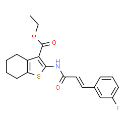 ChemSpider 2D Image | Ethyl 2-{[(2E)-3-(3-fluorophenyl)-2-propenoyl]amino}-4,5,6,7-tetrahydro-1-benzothiophene-3-carboxylate | C20H20FNO3S