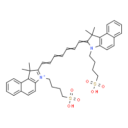 ChemSpider 2D Image | 2-{7-[1,1-Dimethyl-3-(4-sulfobutyl)-1,3-dihydro-2H-benzo[e]indol-2-ylidene]-1,3,5-heptatrien-1-yl}-1,1-dimethyl-3-(4-sulfobutyl)-1H-benzo[e]indolium | C43H49N2O6S2