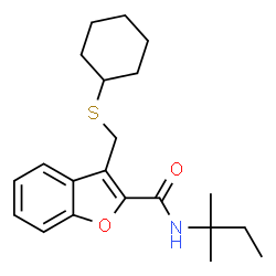 ChemSpider 2D Image | 3-[(Cyclohexylsulfanyl)methyl]-N-(2-methyl-2-butanyl)-1-benzofuran-2-carboxamide | C21H29NO2S