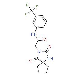 ChemSpider 2D Image | 2-(2,4-Dioxo-1,3-diazaspiro[4.4]non-3-yl)-N-[3-(trifluoromethyl)phenyl]acetamide | C16H16F3N3O3