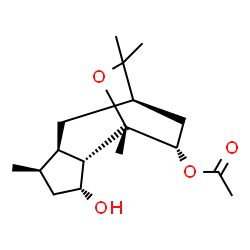 ChemSpider 2D Image | (1S,2S,3R,5R,6R,8R,11S)-3-Hydroxy-1,5,9,9-tetramethyl-10-oxatricyclo[6.2.2.0~2,6~]dodec-11-yl acetate | C17H28O4